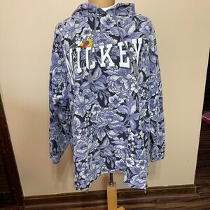 Vintage Mickey by Jerry Leigh Floral Print Oversized Hoodie‎ Sweatshirt XL